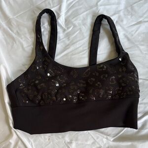 Beach Riot Black and Gold Patterned Sports Bra